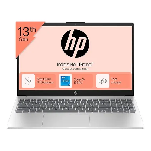 HP 15, 13th Gen Intel Core i5-1334U, 16GB DDR4, 512GB SSD (Win 11, Office 21, Silver, 1.59kg), Anti-Glare, 15.6-inch(39.6cm) FHD Laptop, Intel Iris Xe Graphics, Backlit KB