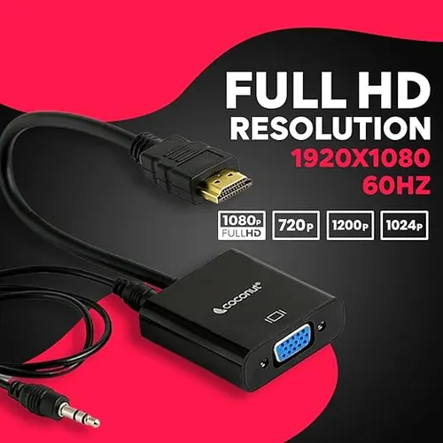 Coconut HDMI to VGA with Audio Adapter High Speed 4K HD Video Converter Gold Plated HDMI to VGA