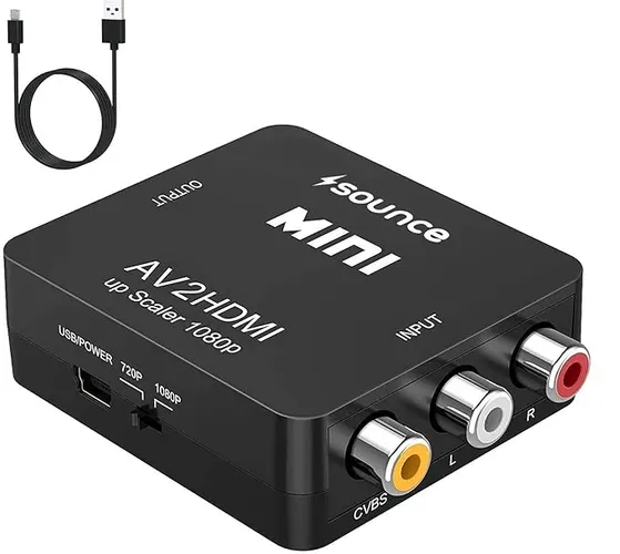 AV to HDMI Converter, RCA to HDMI, 1080P Mini RCA Composite CVBS Video Audio Converter Adapter Support