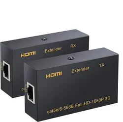 60M HDMI Extender, HDMI to RJ45 Network Cable Extender Converter