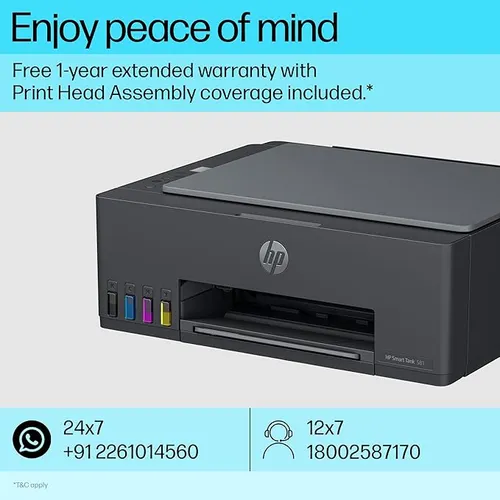 HP Smart Tank 581 All-in-one WiFi Colour Printer with 2 Extra Black Ink Bottles(Upto 12000 Black and 6000 Colour Prints)and 1 Year Extended Warranty with PHA Coverage