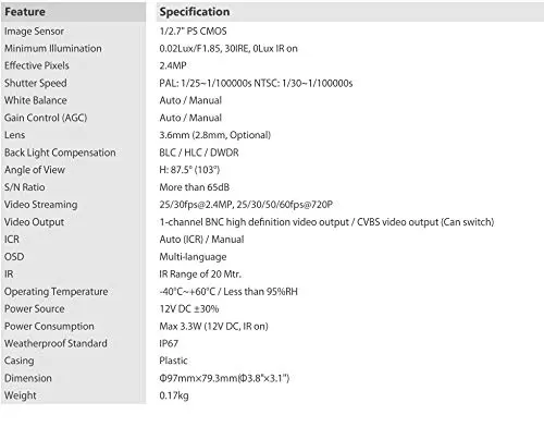 Cosmic HD 2.4MP IR Dome Camera 3.6MM, 20mtr,IR (CP-USC-DA24L2-0360)