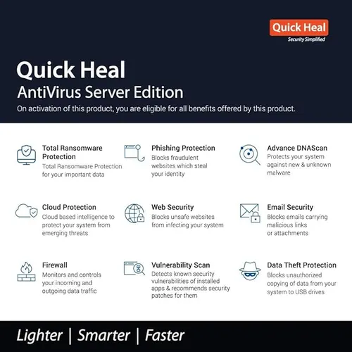Quick Heal Antivirus Server Latest Version - 1 Server, 3 Years (Email Delivery in 1 Hour- No CD)