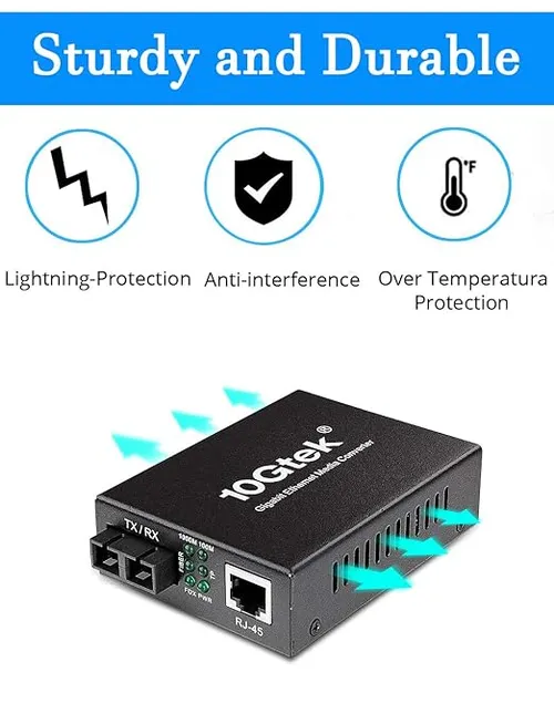 Gigabit Ethernet to Fiber Media Converter 10/100/1000M Single-Mode Dual Fiber SC to RJ45, up to 20KM