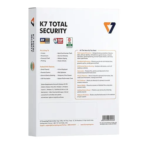 K7 Total Security - 3 PC, 1 Year (Activation Key Card / Voucher)