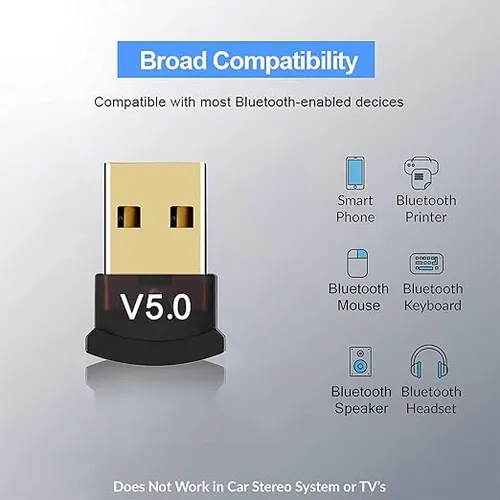 V V Computer USB Bluetooth Adapter for PC, 5.0 Bluetooth Dongle Receiver Supports Windows 10/8.1/7 for Desktop, Laptop, Mouse, Keyboard, Printers, Headsets, Speakers, PS4/ Xbox Controllers