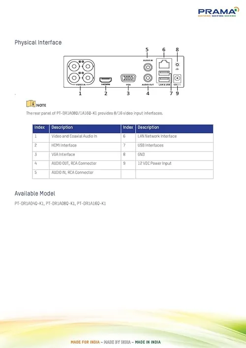 PRAMA 4CH 5MP SUPPORT PT-DR1A04Q-K1