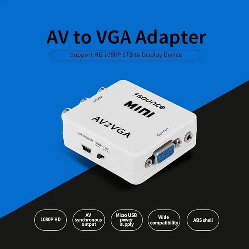 AV RCA to VGA Adapter Audio Video Converter,Composite AV to VGA 3.5mm TV Video Playing Adapter 1080p with USB Power Cable VCD DVD Projector TV Set Top Box