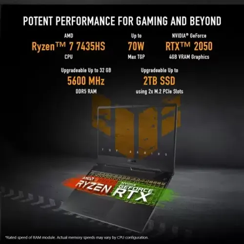 ASUS TUF Gaming A15 AMD Ryzen 7 Octa Core 7435HS - (16 GB/512 GB SSD/Windows 11 Home/4 GB Graphics/NVIDIA GeForce RTX 2050) FA566NFR-HN045WS Gaming Laptop  (15.6 Inch, Graphite Black, 2.30 Kg, With MS Office)