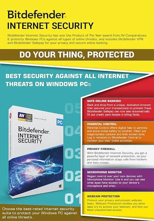 Bitdefender - 1 Computer,1 Year - Internet Security | Windows | Latest Version