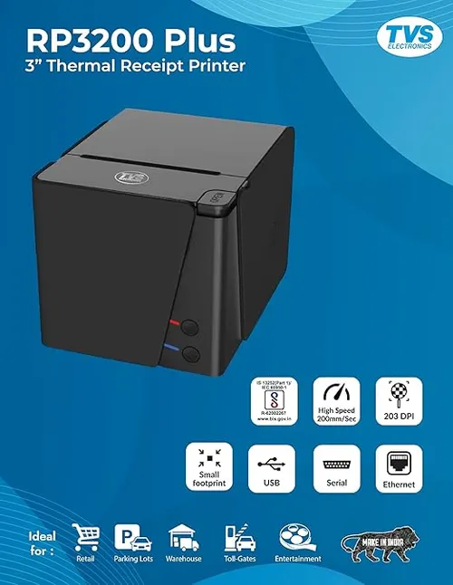 TVS ELECTRONICS RP 3200 Plus 3" Thermal Receipt Printer | High Speed Printing of 200 mm/sec