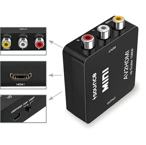 AV to HDMI Converter, RCA to HDMI, 1080P Mini RCA Composite CVBS Video Audio Converter Adapter Support