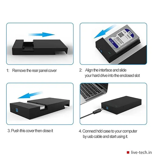 Live Tech 3.5/2.5 Inch SATA to USB 2.0 External Hard Drive Case for Laptop/Desktop/SSD HD