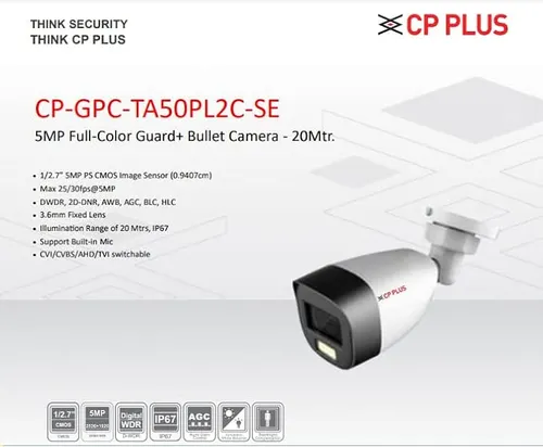 CP PLUS Guard + 5MP Day/Night Color Outdoor Bullet Camera with Built-in MIC CP-GPC-TA50PL2C-SE-0360