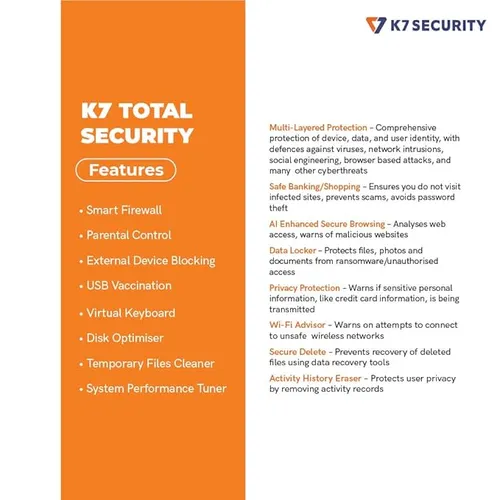 K7 Security K7, Total Security, 1 User, 13 Months, Email Delivery In 2 Hours, No Cd