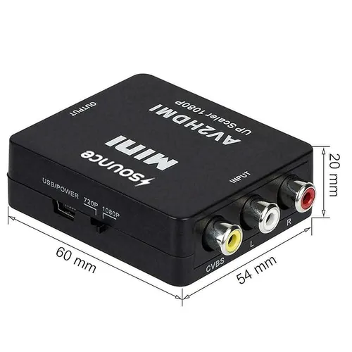 AV to HDMI Converter, RCA to HDMI, 1080P Mini RCA Composite CVBS Video Audio Converter Adapter Support