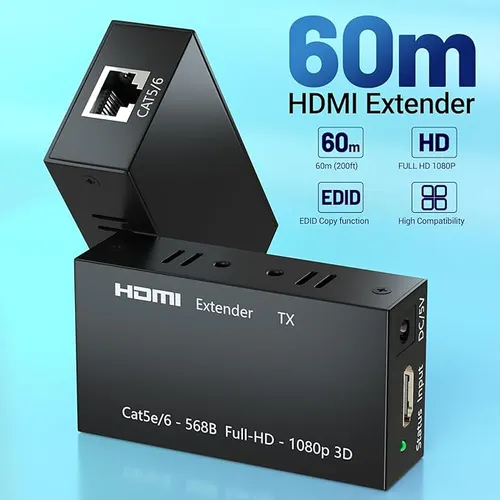 HDMI Extender, 1080P HDMI Transmitter and Receiver Up to 60 Meters(196ft)