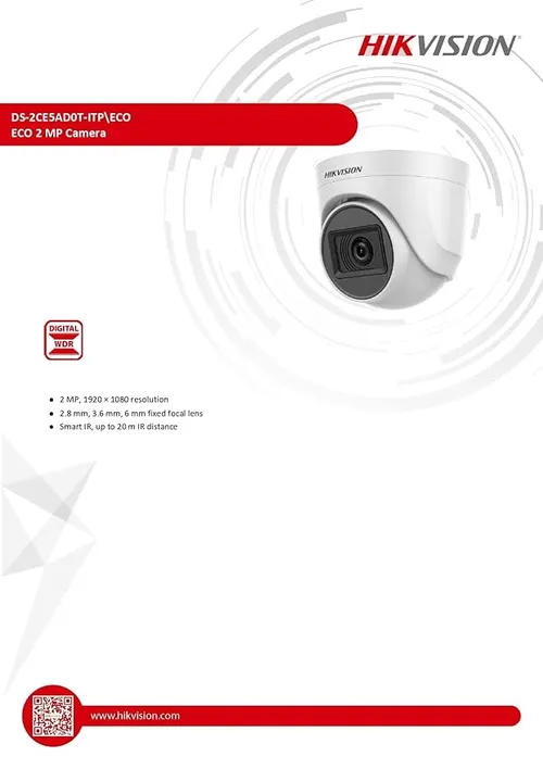 HIKVISION 2MP Dome CAERA DS-2CE5AD0T-ITP/ECO Compatible