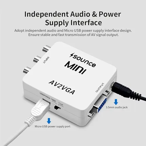 AV RCA to VGA Adapter Audio Video Converter,Composite AV to VGA 3.5mm TV Video Playing Adapter 1080p with USB Power Cable VCD DVD Projector TV Set Top Box