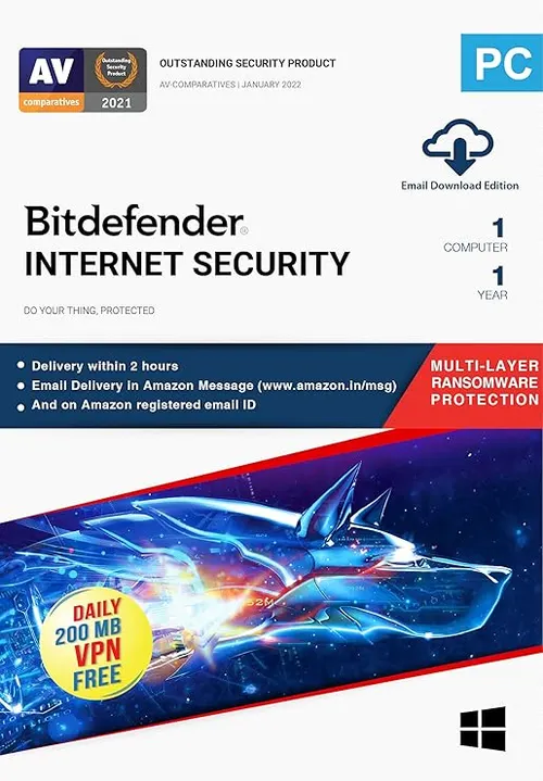 Bitdefender - 1 Computer,1 Year - Internet Security | Windows | Latest Version