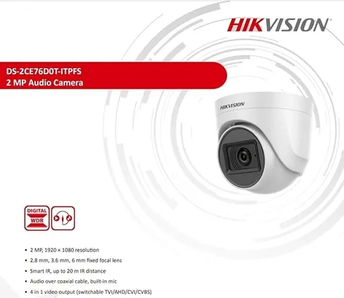 HIKVISION 2MP Dome with inbuilt Mic DS-2CE76D0T-ITPFS White Wireless 1080p